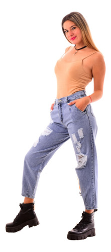 Jean Mom Slouchy Con Roturas Juvenil Mujer Talles Grandes