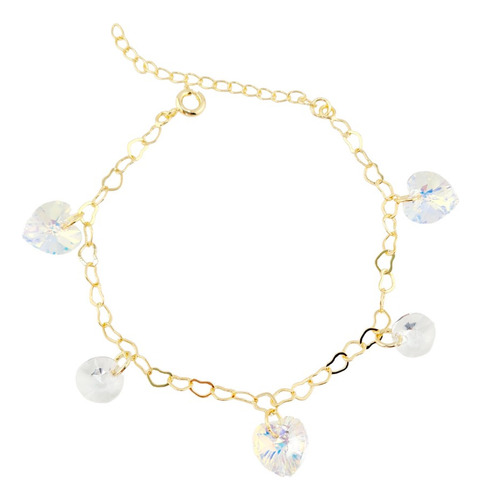 Pulsera Baño Oro 24k Corazón De Swarovksi® Aurora Boreal