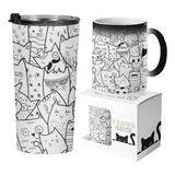 Taza Mágica De Gatos+caja De Regalo+termo Gatos Doble Capa 