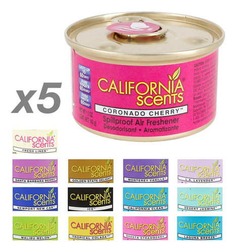 5 Aromatizante California Scents Lata 42gr Auto Camioneta F1