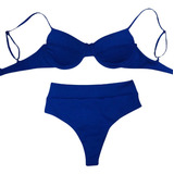 Bikini Luxo Top Retrô Aro Hot Pant Cintura Alta Azul Royal