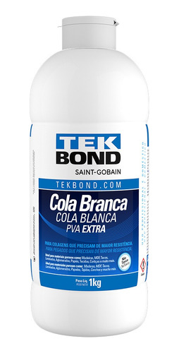 Cola Adesiva Branca Alta Resistência Pva Extra 1 Kg Tek Bond