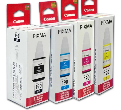 Kit 4 Tintas Canon Original Gi-190 Bk135ml - Y C M 70ml