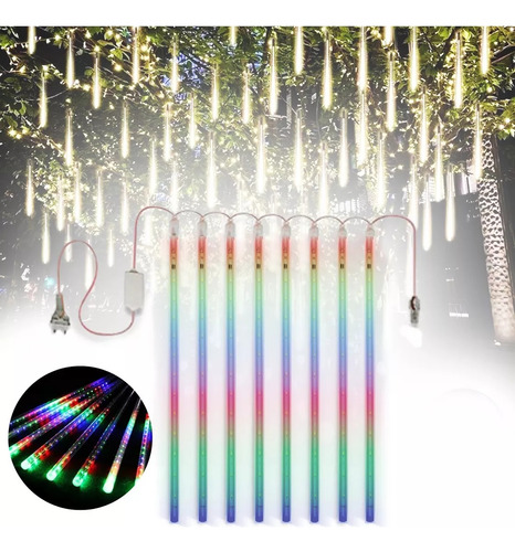 Chuva Meteoro Cascata 8 Tubos 384 Leds Natal Bivolt 50cm