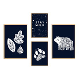 Quadros Decorativos Infantil Stay Wild Azul Kit 4 Molduras 