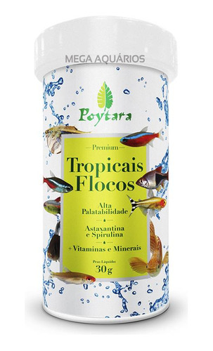 Ração Peixe Betta Guppy Neon Poytara Tropicais Flocos 30g.