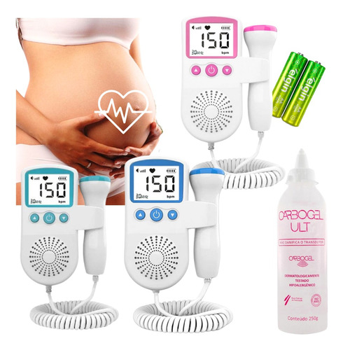 Kit Sonar Fetal Doppler Batimentos Bebe Com Gel E Pilhas