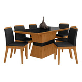 Conjunto Mesa De Jantar 6 Cadeiras Nairóbi Cinam/pre/pret-ma Cor Cinamomo/preto/preto 06 Desenho Do Tecido Das Cadeiras Liso