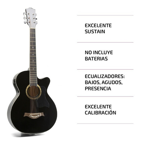 Guitarra Criolla Electroacustica Madera Funda Cuerdas Acero