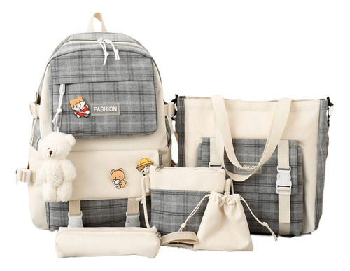 Set 5 Mochila Bolsas Escolar Estudiante Lona Lapicera Tote 