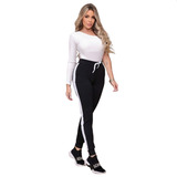 Calça Feminina Jogger Listrada Crepe Outono Inverno Slim Fit