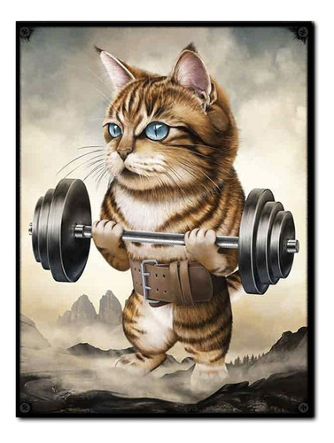 #1415 - Cuadro Decorativo - Gato Gym Dibujo Gimnasio Poster 