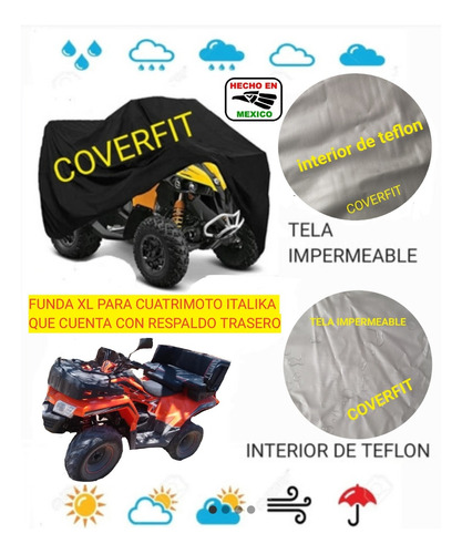 Funda Impermeable Cuatrimoto Italika Con Respaldo Trasero 