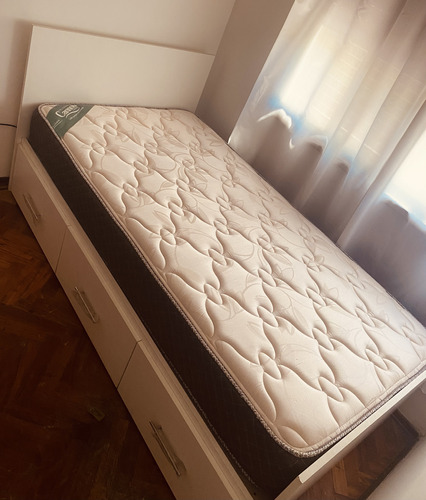 Cama Una Plaza Y Media 100x190  Con Respaldo Y 3 Cajones