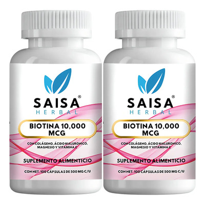 Biotina 10,000 Mcg + Ácido Hialurónico + Colágeno + Magnesio | 200 Cápsulas | Saisa Herbal | Suplemento Alimenticio Calidad Premium | Cabello, Piel Y Uñas Saludables | Meses sin interés
