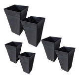 Kit 06 Vaso Rattan Coluna Flores E Plantas 28l, 17,5l E 10l Cor Preto