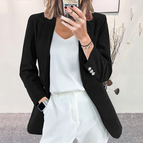 Mujer Blazer Traje Pana Color Sólido Informal