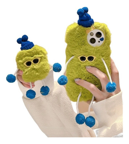 Green Plush Monster Case Set De 2 Para iPhone Para AirPods