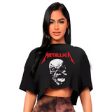 Polera Crop Top Mujer Metallica Calavera Oversize Grafimax