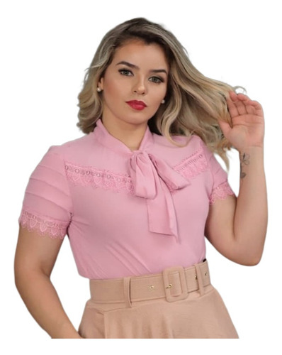 Blusa Feminina Crepe Evangélica Manga Curta Linda Barata 