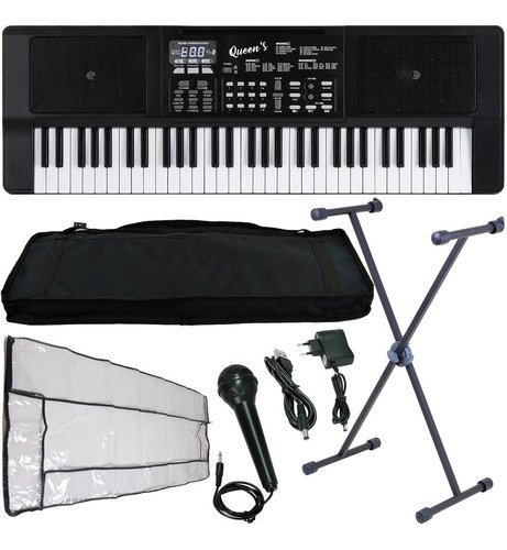 Kit Teclado Barato Musical Estudante 61 Teclas Multi Funções