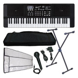 Kit Teclado Barato Musical Estudante 61 Teclas Multi Funções