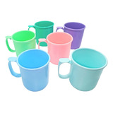 Taza Jarro Mug Plástico X10 C/apoya Dedo Colores Pasteles