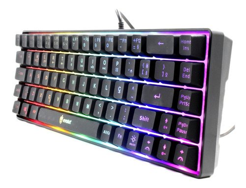 Teclado 60% Abnt2 Usb Led Rainbow Teclas Altas Evolut Eg-211