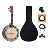 Kit Banjo Rozini Elétrico 4 Cordas Aro Dourado Rj12 Completo