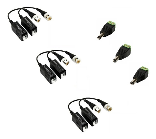 Kit 3 Pares Video Balun Camera Cftv + 3 Conectores P4 Macho 