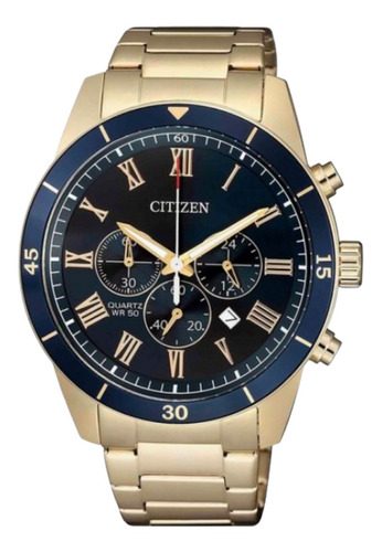 Relógio Citizen Cronógrafo Masculino An8169-58l / Tz31507a Cor Da Correia Dourado Cor Do Bisel Azul Cor Do Fundo Azul