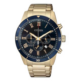 Relógio Citizen Cronógrafo Masculino An8169-58l / Tz31507a Cor Da Correia Dourado Cor Do Bisel Azul Cor Do Fundo Azul