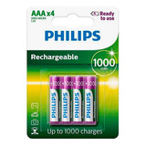 Pilha Philips Recarregável Aaa 1000 Mah - 4 Unid