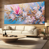 Quadro Sala Arte Floral Rosê Dourado Pintura Grande 160x90