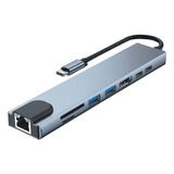 Hub 8 En 1 Tipo C A 1 Hdmi 4k Sd/tf 2 Usb 3.0 Rj45 Y 2 Usb C