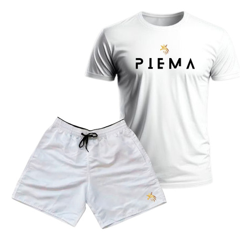 Kit Camiseta E Short Masculino Algodão Slim Premium Promoção