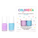 Set De Esmaltes X2 Lavable Infantil Color Violeta Y Celeste