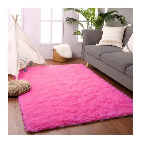 Tapete Para Sala Quarto Costo Oro Peludo 200 X 140 Shaggy Cor Rosa-chiclete Desenho Do Tecido Cor