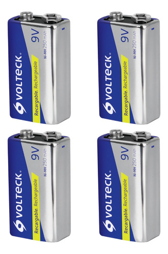 4 Pila Bateria De 9v Recargable Uso General, 250 Mah Volteck