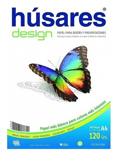 Resma Husares 7878 Design Desing A4 120grs X300 Hojas Color Blanco