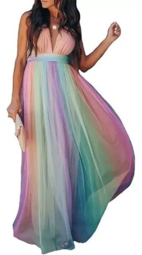 Vestido Con Estampado De Arcoíris Malla Con Para Mujer