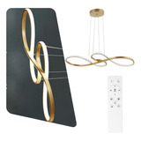 Lustre Pendente Teto Curvas Infinito Led Moderno Dourado