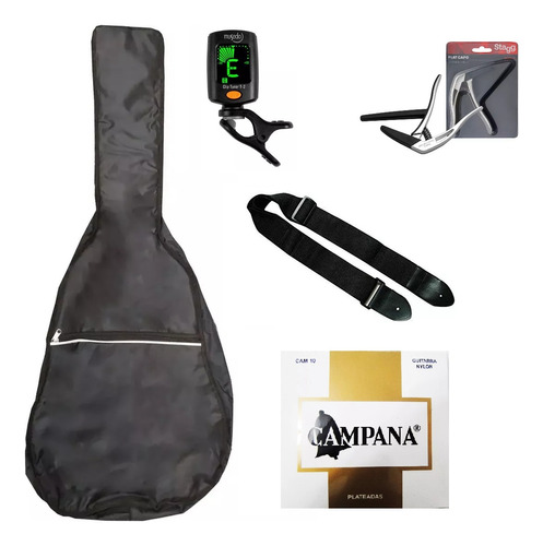 Combo Funda Guitarra Criolla Afinador Correa Cuerdas Capo