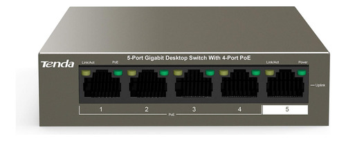 Tenda Switch Poe 5 Puertos Gigabit Mbps, 4 Puertos Poe+ Fino