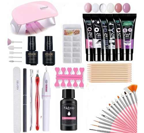 Kit De Polygel + Lampara 6 W + Tornos De Manicura, 43 Piezas