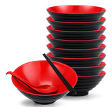 Set De Cuentos Eaasty, P/ Ramen, Melamina, 8 Set, Negro/rojo