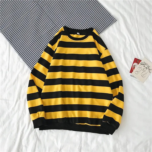 Camisa Manga Larga Hombre Otoño Invierno Cuello Redondo Raya