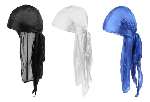 @ 3pcs Mujeres Hombres Seda Durag Cola Larga Headwrap