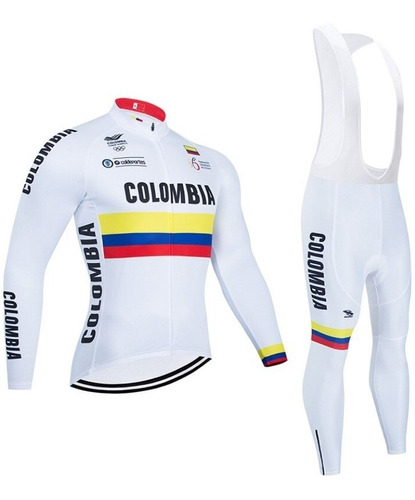 Uniforme Ciclismo Ruta Colombia Blanco Largo Badana En Gel 