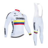 Uniforme Ciclismo Ruta Colombia Blanco Largo Badana En Gel 